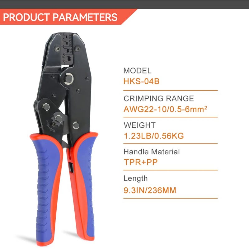 HKS Crimping Tool For Non-Insulated Open Barrel Terminals & Receptacles - Ratcheting Wire Crimpers - AWG 20-10 (0.5-6mm?) U-Shaped- Ratchet Terminal Crimper - Electrical Crimping Tool - Image 2